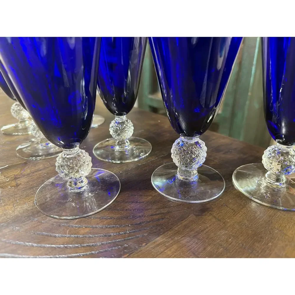Vintage Morgantown Ritz Blue Golf Ball Champagne Tall Sherbet Glass 4 7/8